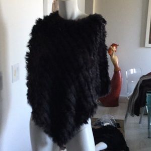 Racoon  Fur knit poncho black
